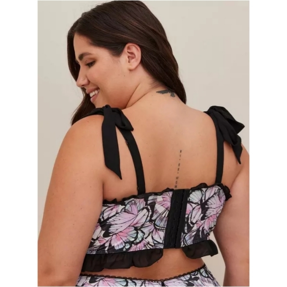 torrid | Satin Ruffle Underwire Bra and Satin Ruffle High-Rise Thong Panty Set - Picture 4 of 10